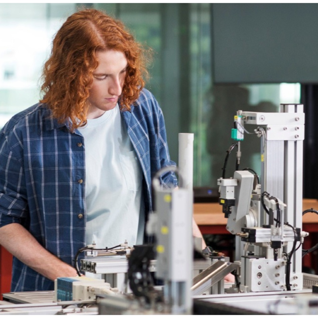 Engineering student working on robotics